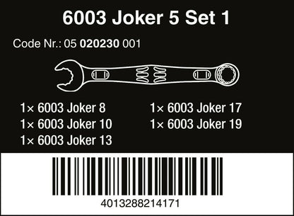 Wera 6003 Joker Combination Wrench Set 5 Piece Metric 05020230001