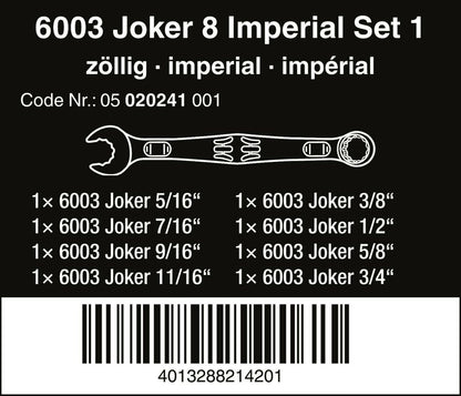 Wera 6003 Joker Combination Wrench Set 8 Piece SAE 05020241001