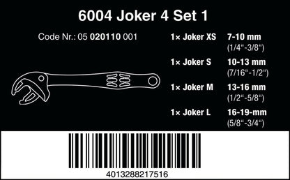 Wera 6004 Joker Self-Setting 4-Piece Wrench Set - Highly Versatile with Metric & Imperial Capabilities – 05020110001