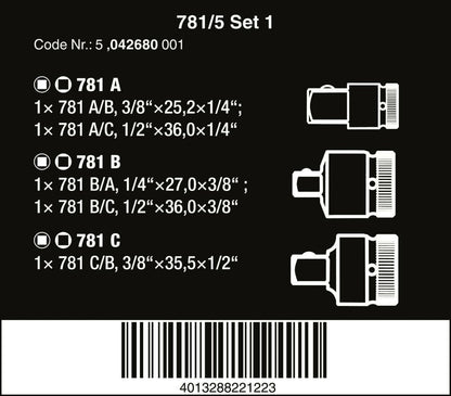 Wera 781/5 Set 1 Socket Wrench Adapter Set 05042680001