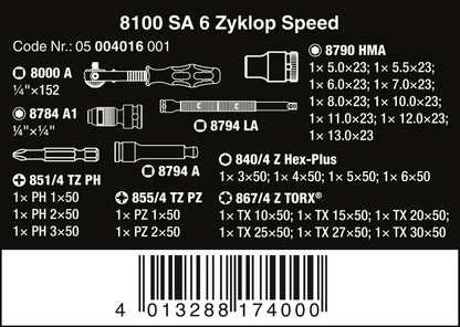 Wera 8100 SA 6 Zyklop Speed Ratchet Set 1/4" Drive Metric 05004016001
