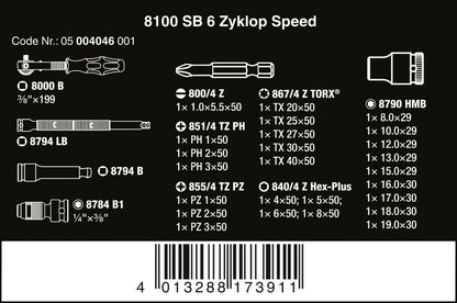 Wera 8100 SB 6 Zyklop Speed Ratchet Set 3/8" Drive Metric 29 Piece 05004046001