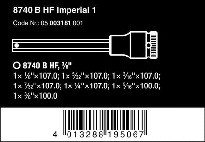 Wera 8740 B HexPlus HF 1 Zyklop Socket Set 3/8" Drive 7 Piece SAE 05003181001
