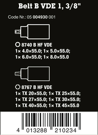 Wera 8767 B VDE HF Belt B VDE 1 Zyklop TORX® Socket Set 3/8" Drive 05004930001
