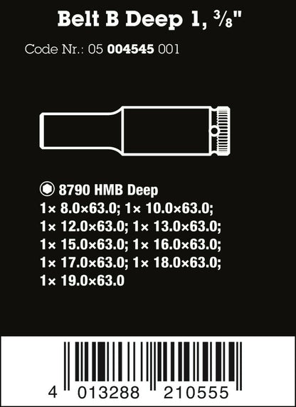 Wera 8790 HMB Belt B Deep 1 Socket Set 3/8" Drive Metric 9 Pieces 05004545001