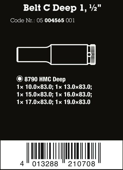 Wera 8790 HMC Belt C Deep 1 Socket Set 1/2" Drive Metric 6 Pieces 05004565001