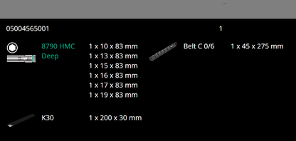Wera 8790 HMC Belt C Deep 1 Socket Set 1/2" Drive Metric 6 Pieces 05004565001