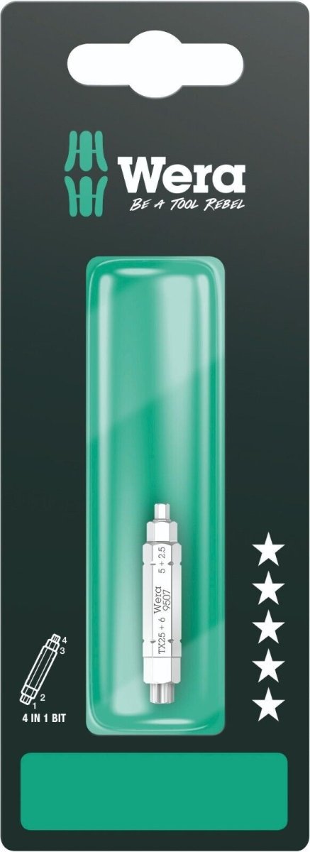Wera 9507 4 in 1 Bit 2 SB Hex Screwdriver Bit 2.5, 5, 6 mm & TX 25 05073202001