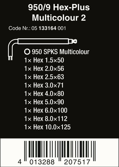 Wera 950/9 Hex-Plus Multicolor 2 L-Key Set Metric 05133164001