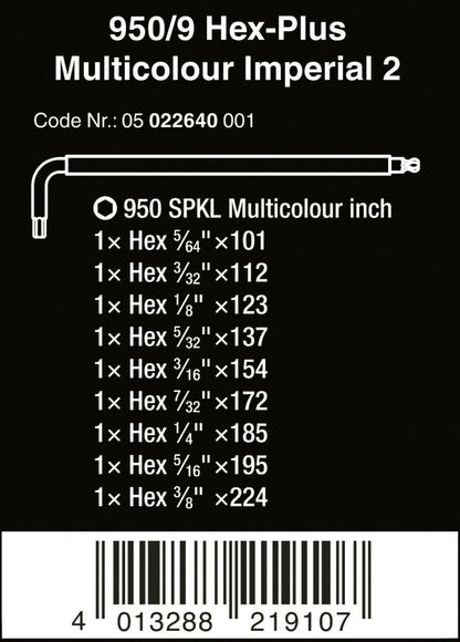 Wera 950/9 Hex-Plus Multicolor 2 L-Key Set SAE 9 Pieces – 05022640001