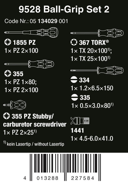 Wera 9528 Ball Grip Set 2 Screwdriver Set 9 Pieces 05134029001