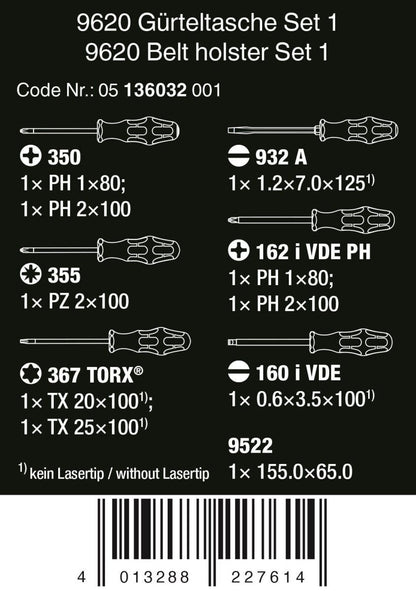 Wera 9620 Belt Holster Set 1 Screwdriver Set 10 Pieces 05136032001