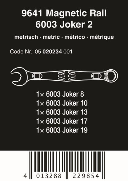 Wera 9641 Magnetic Rail 6003 Joker 2 Combination Wrench Set Metric 05020234001