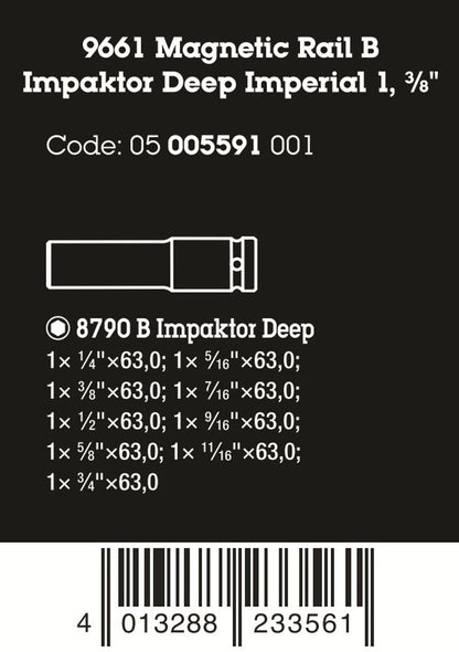 Wera 9661 Magnetic Rail B Impaktor Deep Imperial 1 Socket Set 3/8" 05005591001