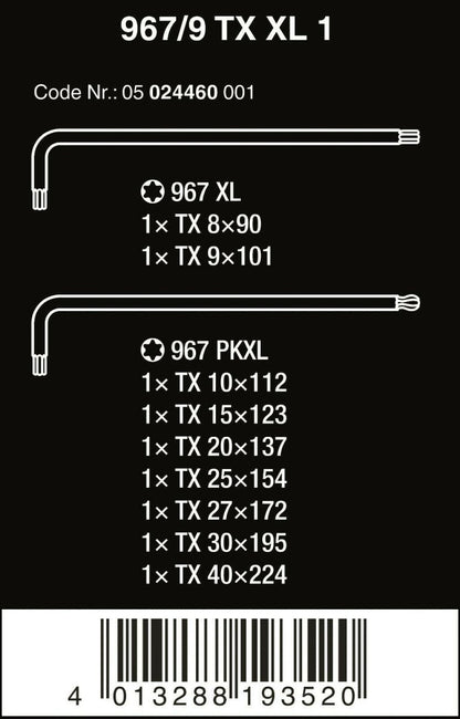 Wera 967/9 TX XL 1 TORX® L-Key Set 9 Pieces 05024460001