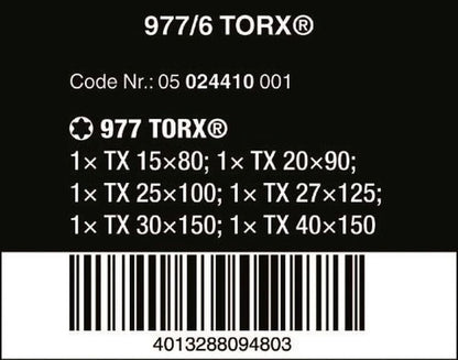 Wera 977/6 Kraftform Chiseldriver TORX® Screwdriver Set With Rack 05024410001