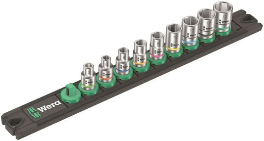 Wera A 4 Zyklop Magnetic Socket Rail Set 1/4" Drive 9 Pieces Metric 05005400001
