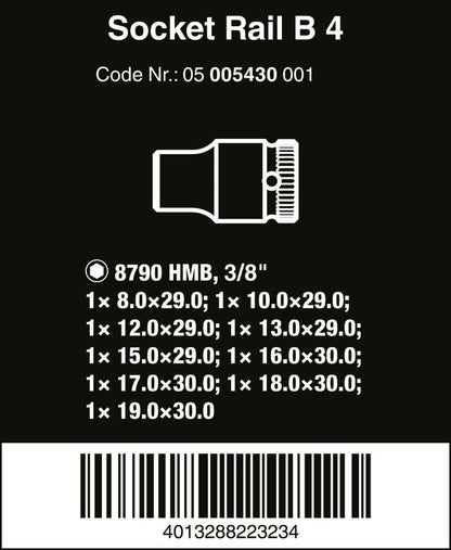 Wera B 4 Zyklop Magnetic Rail Socket Set 3/8" Drive 9 Pieces Metric 05005430001
