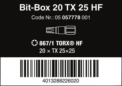 Wera Bit-Box 20 TORX® Bits HF TX 25 x 25mm 20 Pieces 05057778001