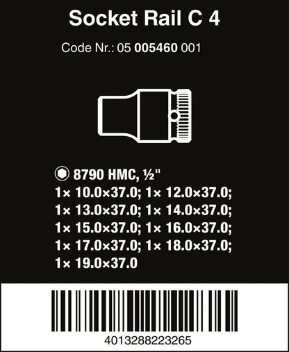 Wera C 4 Zyklop Magnetic Rail Socket Set 1/2" Drive 9 Pieces Metric 05005460001