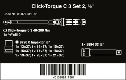 Wera C3 Click-Torque Wrench Set 2 For Cement Screws 1/2" Drive 05075681001