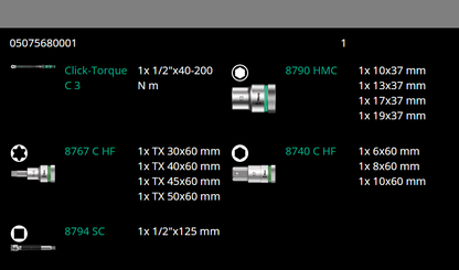 Wera C3 Click-Torque Wrench Set 40 - 200 Nm 1/2" Drive 13 Pieces 05075680001