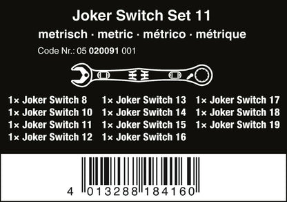 Wera Joker Switch Ratcheting Combination Wrench Set 11 Piece Metric 05020091001