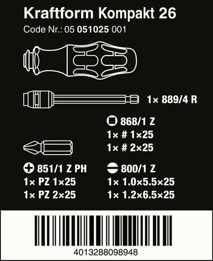 Wera Kraftform Kompakt 26 Combination Driver Magazine and Pouch Set 05051025001