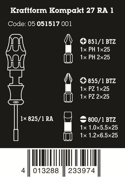 Wera Kraftform Kompakt 27 RA 1 Ratcheting Screwdriver Set 6 Pieces 05051517001