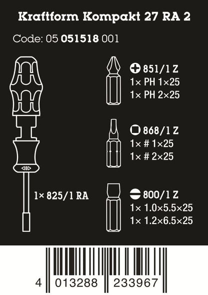 Wera Kraftform Kompakt 27 RA 2 Ratcheting Screwdriver Set 6 Pieces 05051518001