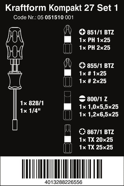 Wera Kraftform Kompakt 27 Set 1 Screwdriver Set 7 Pieces Metric 05051510001