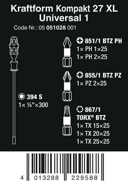 Wera Kraftform Kompakt 27 XL Universal 1 Screwdriver Set 05051028001