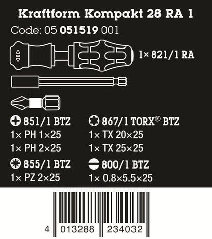 Wera Kraftform Kompakt 28 RA 1 Ratcheting Screwdriver Set 6 Pieces 05051519001