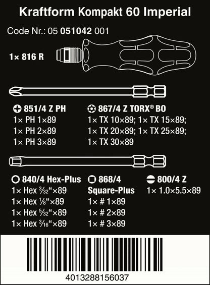 Wera Kraftform Kompakt 60 Screwdriver Pouch Set SAE 05051042001