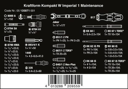 Wera Kraftform Kompakt Maintenance W1 USA Set SAE 35 Pieces 05135871001
