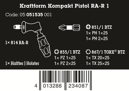 Wera Kraftform Kompakt Pistol RA-R 1 Ratcheting Screwdriver Set 05051535001