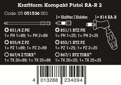 Wera Kraftform Kompakt Pistol RA-R 2 Ratcheting Screwdriver Set 05051536001