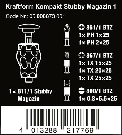 Wera Kraftform Kompakt Stubby Magazine 1 Screwdriver Set 05008873001