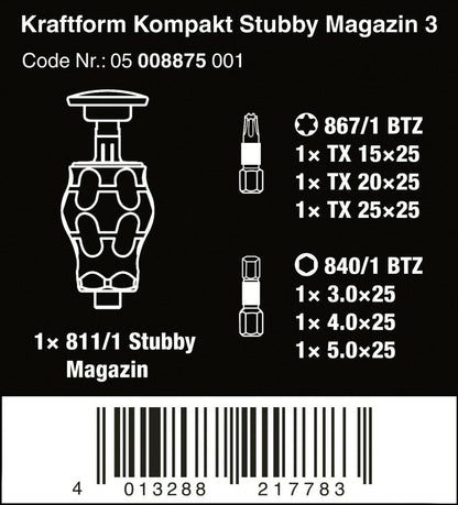 Wera Kraftform Kompakt Stubby Magazine 3 Screwdriver Set 05008875001