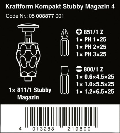 Wera Kraftform Kompakt Stubby Magazine 4 Screwdriver Set 05008877001
