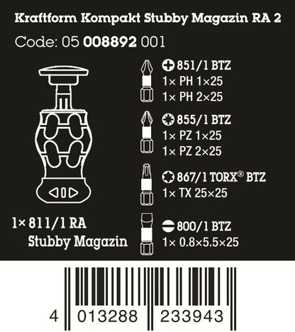 Wera Kraftform Kompakt Stubby Magazine RA 2 Screwdriver Set 6 Pieces 05008892001