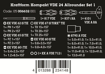 Wera Kraftform Kompakt VDE 24 Allrounder Set 1 25 Pieces Metric 05006632001
