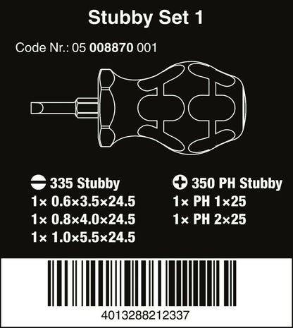 Wera Stubby Set 1 Screwdriver Set 5 Piece 05008870001