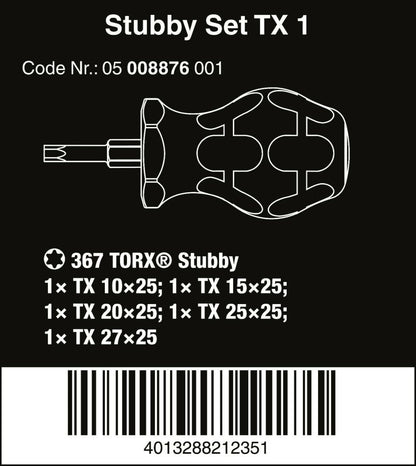 Wera Stubby Set TX 1 TORX® Screwdriver Set 5 Piece 05008876001