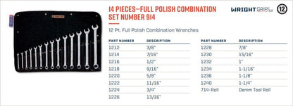 Wright Tool WRIGHTGRIP® 2.0 12 Point Combination Wrench Set 14 Piece SAE 914