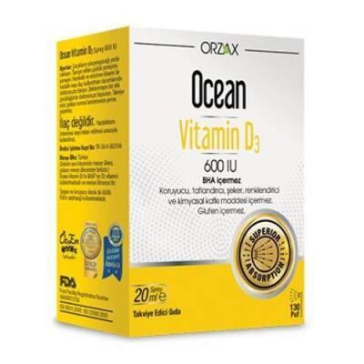 Orzax Ocean Vitamin D3 600 IU 20 ml Spray - Gluten-Free, BHA-Free Supplement for Kids and Adults