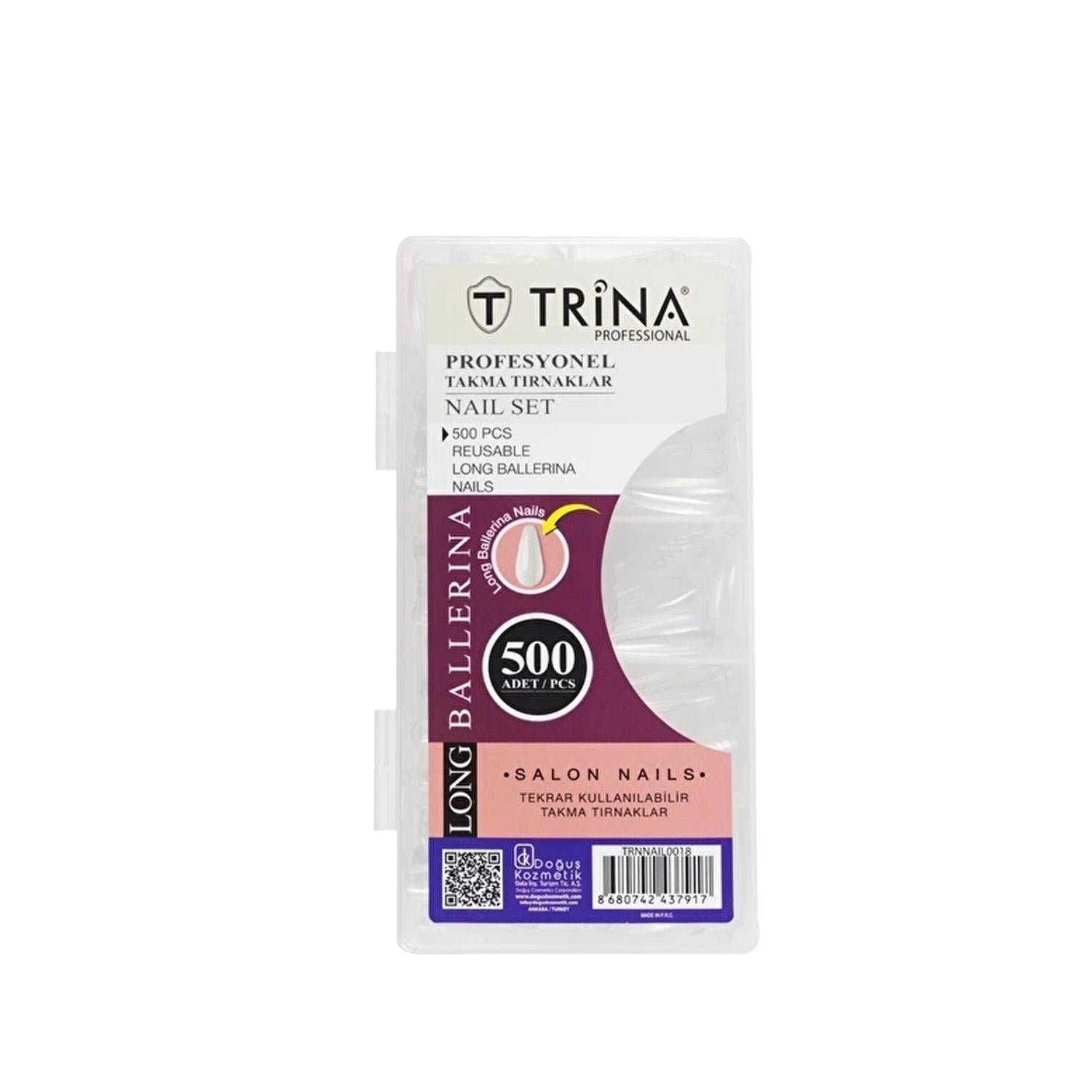 Trina Nail Tips - 500 Piece Long Ballerina Artificial Nails for DIY Nail Care & Beauty Enhancements