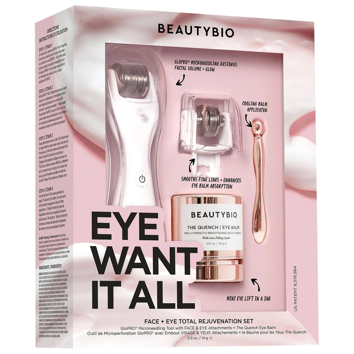 GloPRO Eye Want It All Face + Eye Microneedling Set - Anti-Aging Skincare Device with Microneedling Rejuvenation Tool and Eye Balm