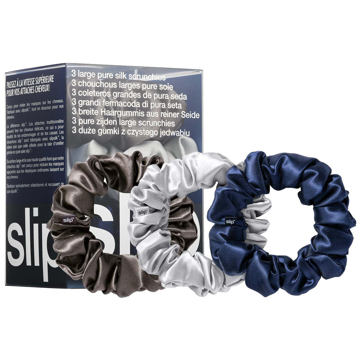 Slip Large Slipsilkª Scrunchies - Gentle Silk Hair Ties for No Crease & Anti-Breakage - 3 Pack