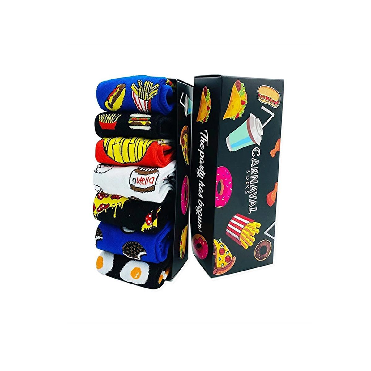 Carnaval Novelty Fast Food Socks Set - 5 Pairs of Comfortable Cotton-Themed Socks for Everyday Wear